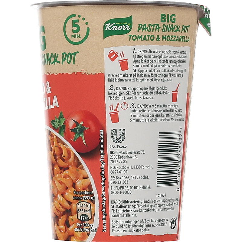 Knorr Tomate y mozzarella, envase grande para snacks, 93 g