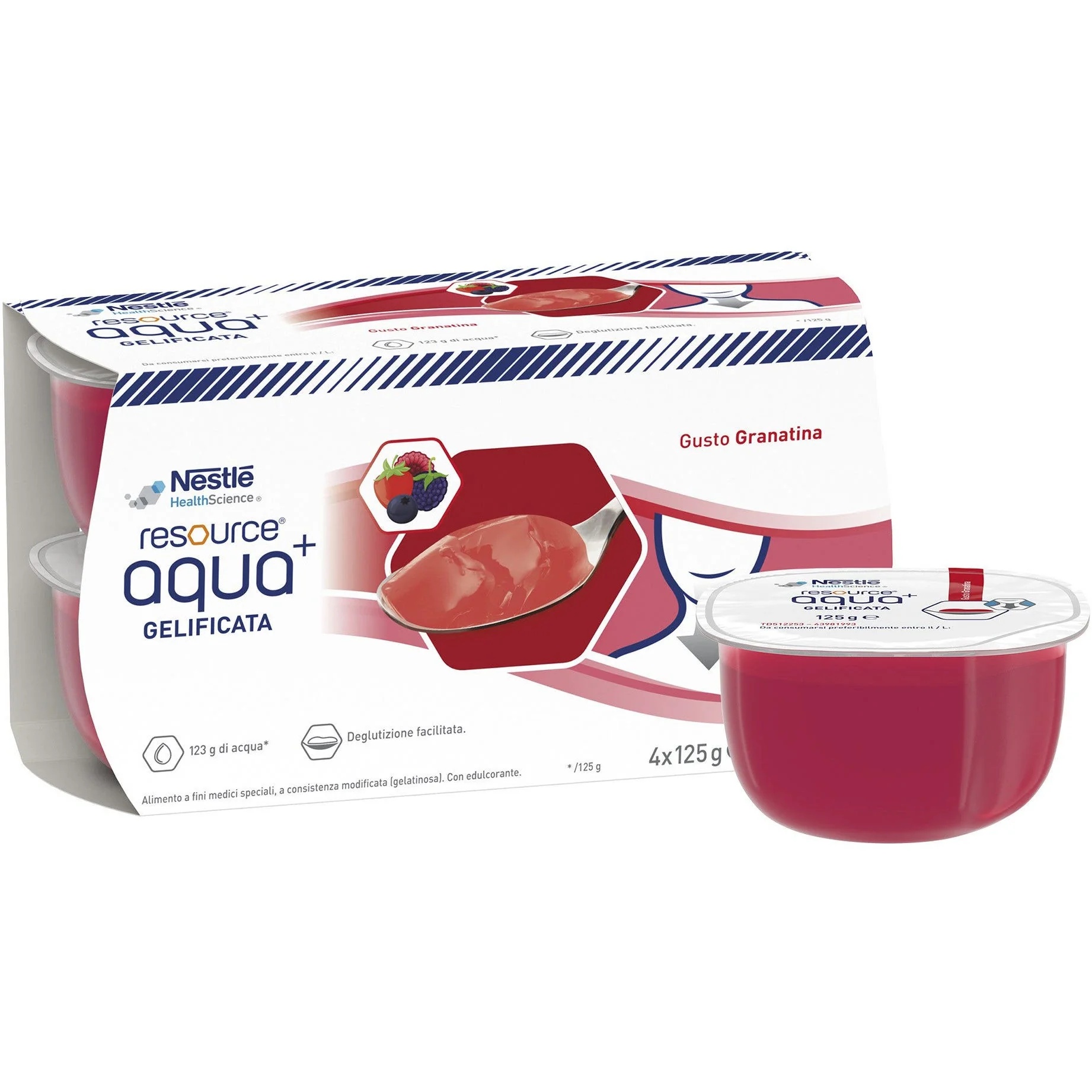 NESTLÉ Resource Aqua+Grenada 4x125 g para pacientes disfágicos