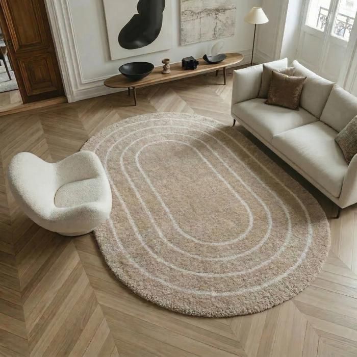 Tapis ovale à poils doux effet shaggy beige 120x170