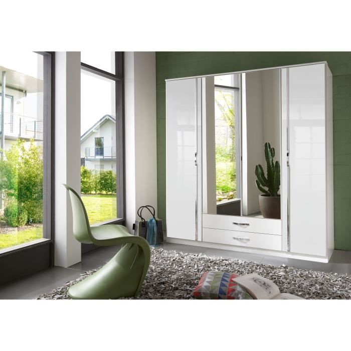 Armario de 4 puertas con espejos - Blanco brillante - 180 x 56 x 199 cm - TRIO