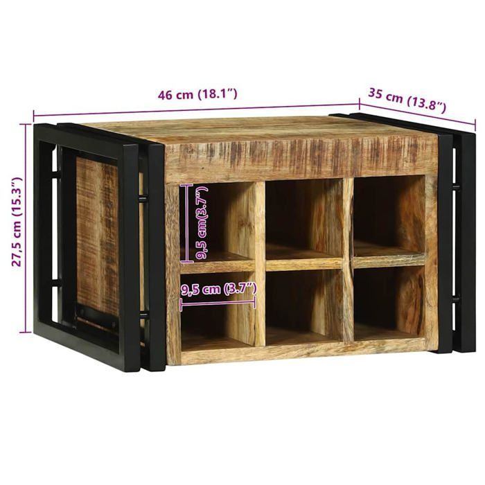 Botellero de madera de mango - vidaXL - 46x35x27,5 cm - Marrón y negro - Madera maciza de mango - Estilo rústico