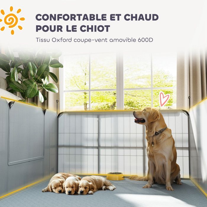 Box per cagne in allattamento - PawHut - con porta chiudibile a chiave - tappetino per addestramento lavabile - acciaio - 122 x 122 x 60 cm - nero