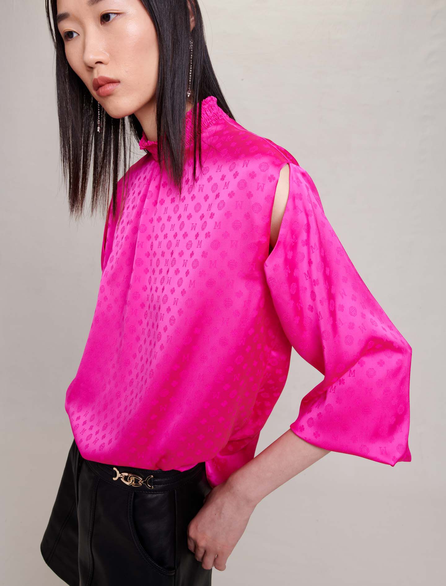 Bluză din satin Jacquard-Fuchsia