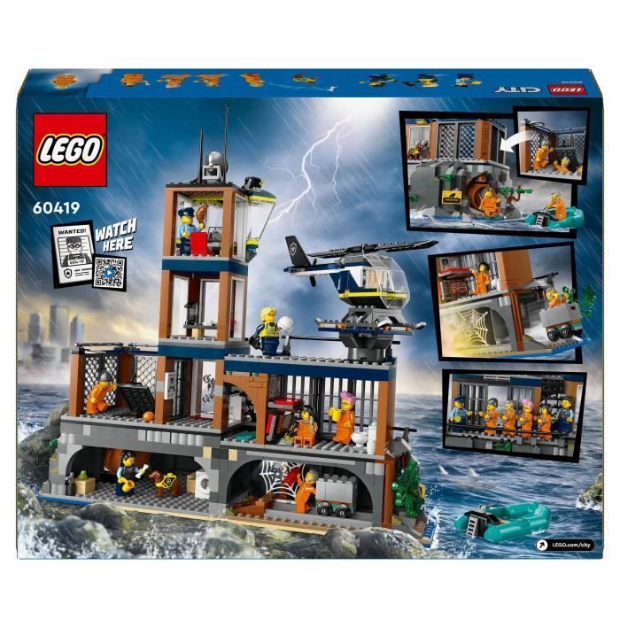 LEGO® 60419 City La Prison de la Police en Haute Mer, Jouet avec Hélicoptère et Bateau, 7 Minifigurines et Figurine de Chien