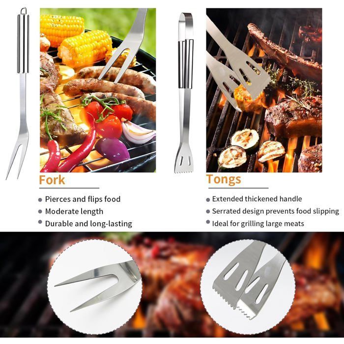 Juego profesional de 11 piezas de acero inoxidable para accesorios de barbacoa - Utensilios para barbacoa con bolsa portátil - Juego de herramientas para barbacoa
