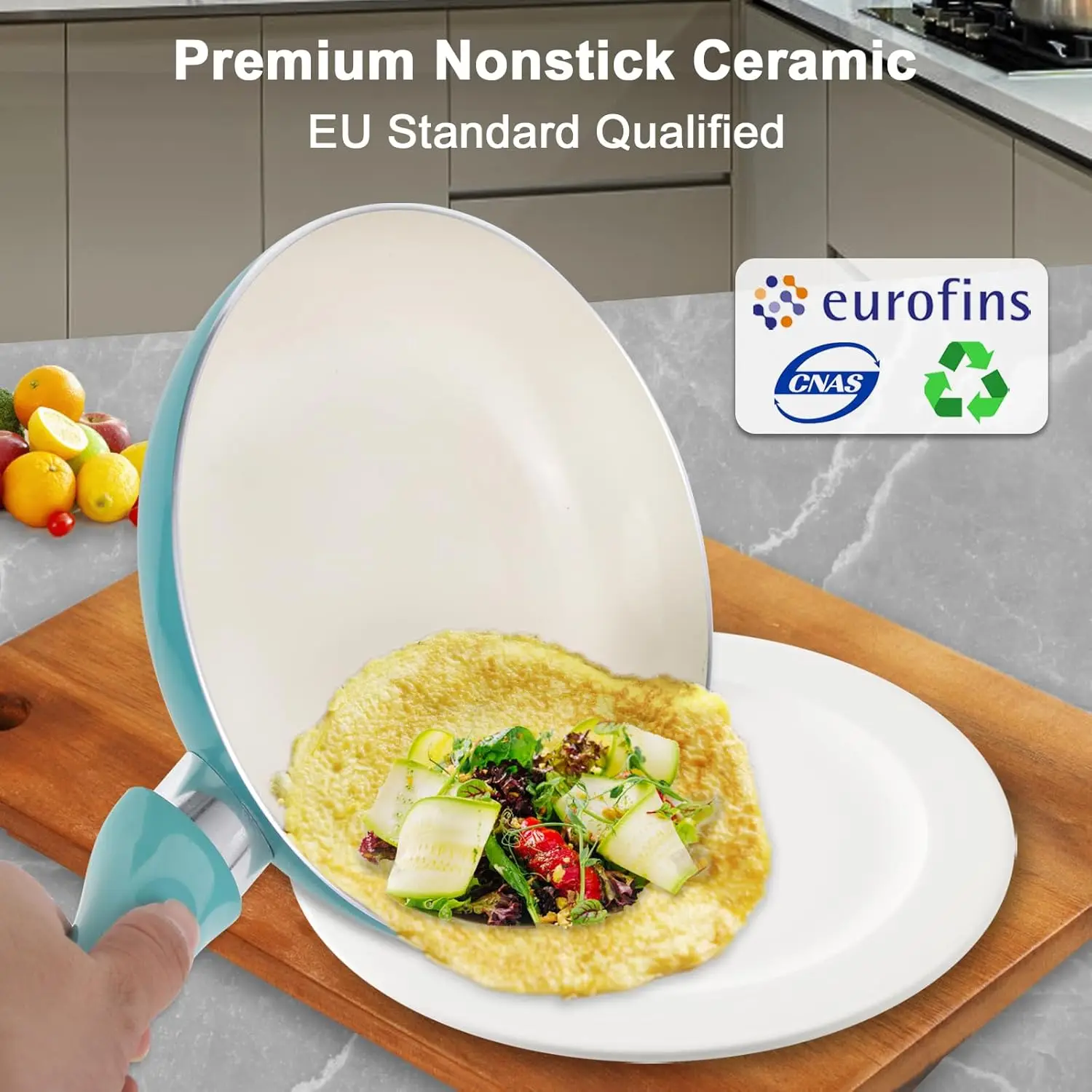 Ensemble de casseroles et poêles antiadhésives, 11 pièces, compatible induction, en céramique.