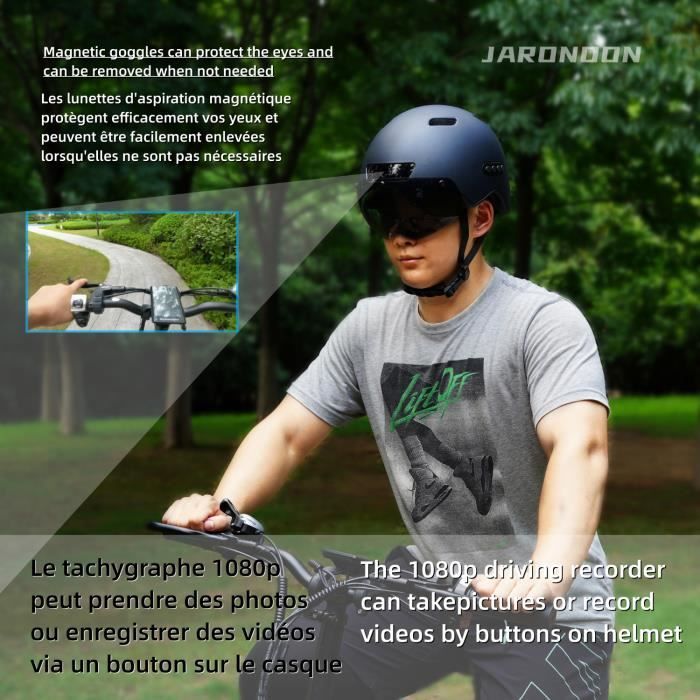Casque intelligent d'appel Bluetooth, avec caméra enregistreur de conduite intégrée HD , visière amovible, clignotant arrière