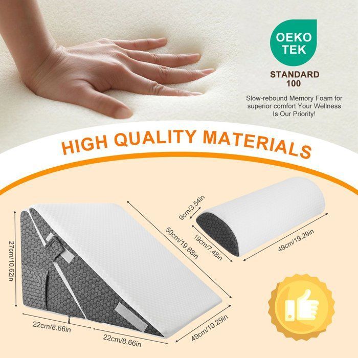 Cuscino a cuneo triangolare pieghevole in memory foam per apnea notturna e reflusso gastroesofageo, regolabile da 25 a 30 cm.