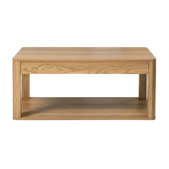 CALICOSY - Table basse avec 2 plateaux rectangulaires effet bois L90 cm - CELIA - Bois clair