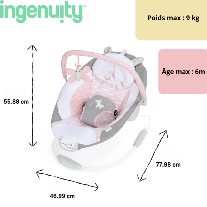 INGENUITY Babybouncer - Flora - Boog met afneembaar speelgoed, 8 melodieën, rustgevende vibraties, babycadeau