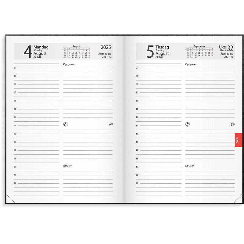 Almanaque horario A5 negro 2025