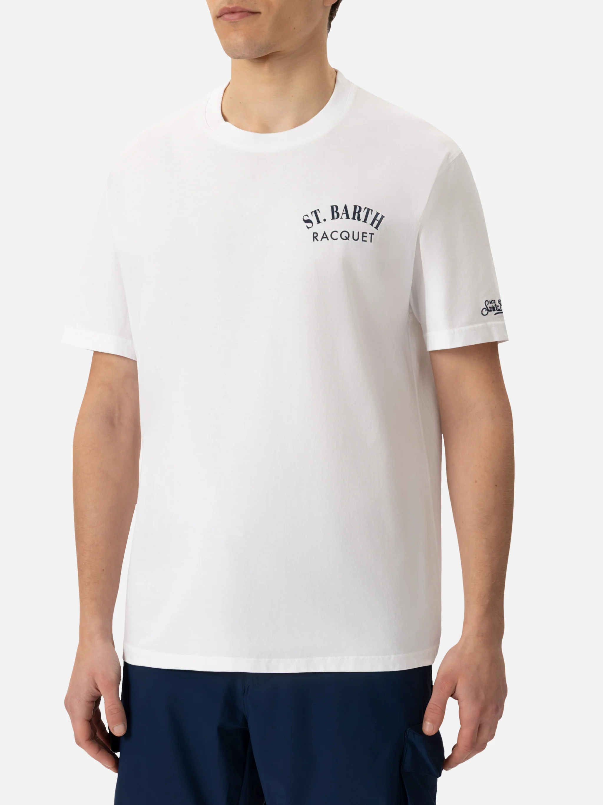 T-shirt voor heren van biologisch katoen met print van een Saint Barth tennisracket.
