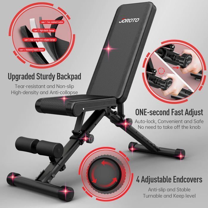 JOROTO MD35 Banc de musculation Pliable 3 en 1 - 8 positions ajustables - Formation diversifiée Stable et sécurisée Capacité 318 KG
