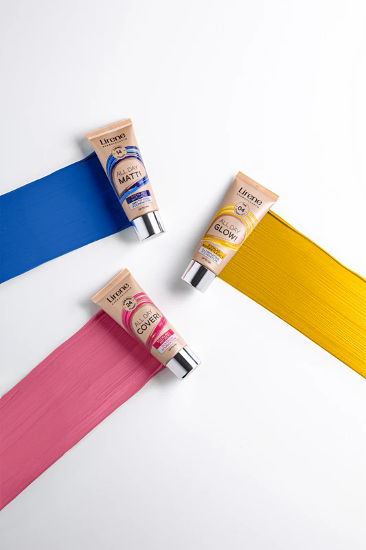 Lirene ALL DAY GLOW! Base líquida iluminadora para resultados de longa duração.