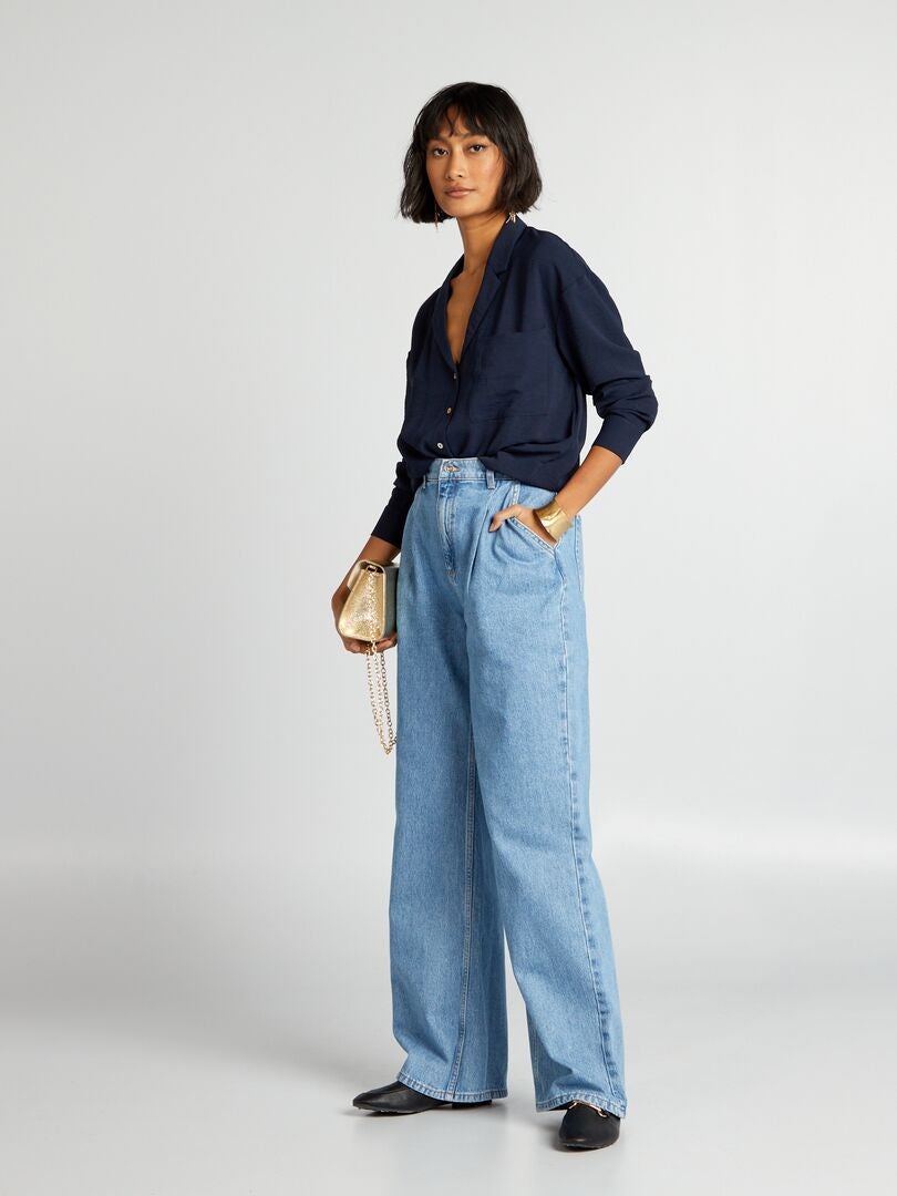 Shirt met lange mouwen en pyjamakraag - BLAUW
