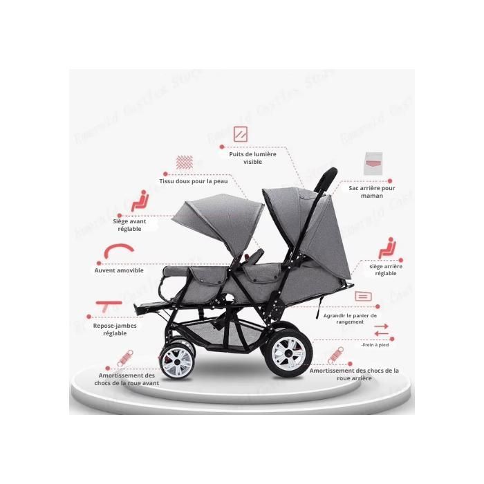 Double stroller for twins - Grey