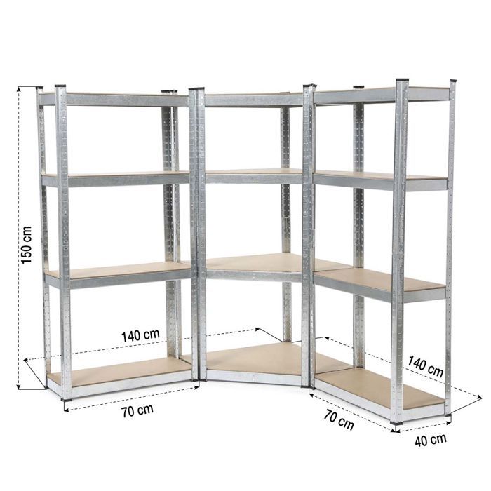 Heavy-duty corner workbench shelf 150 x 40 x 140 cm - EURO VANADIUM - 12 shelves - 960 kg max