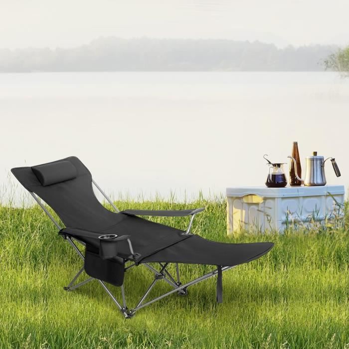 Silla plegable de camping WOLTU (2 unidades), silla de pesca con reposacabezas, silla de playa con bolsa de transporte, color negro CPS8148sz-2