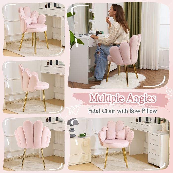 Fauteuil de Salle à Manger pour Cuisine-Salon-Bureau avec oreiller, 65×55×83,Rose