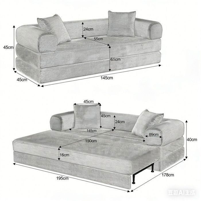 Sofá modular de 3 lugares sem estrutura, sofá-cama conversível multifuncional moderno, sofá compacto, sofá para sala de estar, bege