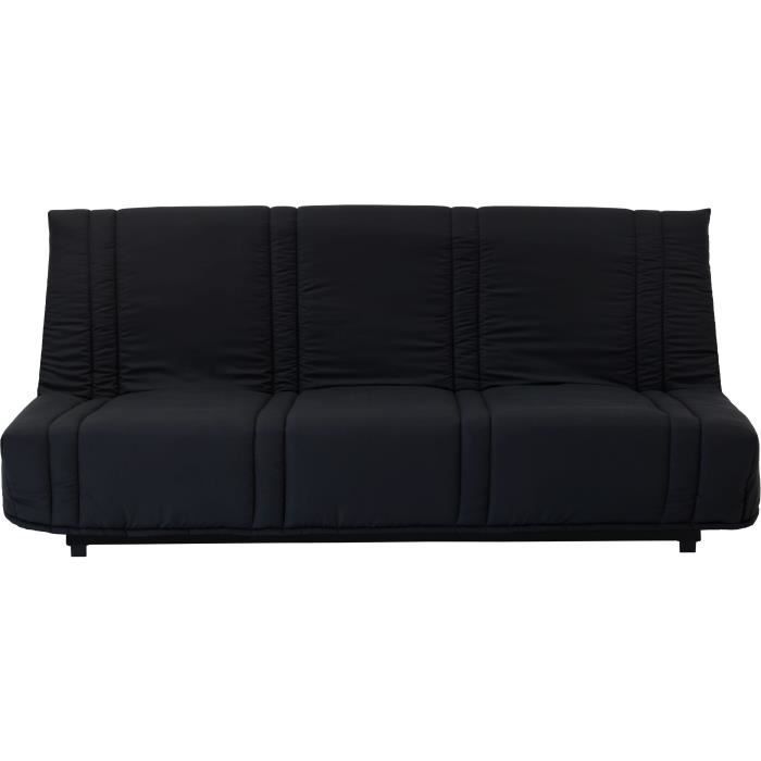 Divano letto a 3 posti con meccanismo click-clack - Tessuto nero - Stile contemporaneo - L 193 x P 92 cm - LENA