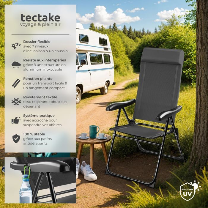 Silla de camping - TECTAKE - Juego de 4 sillas plegables MÜRITZ en tejido textilene, 57 x 65 x 112 cm, estructura de acero.