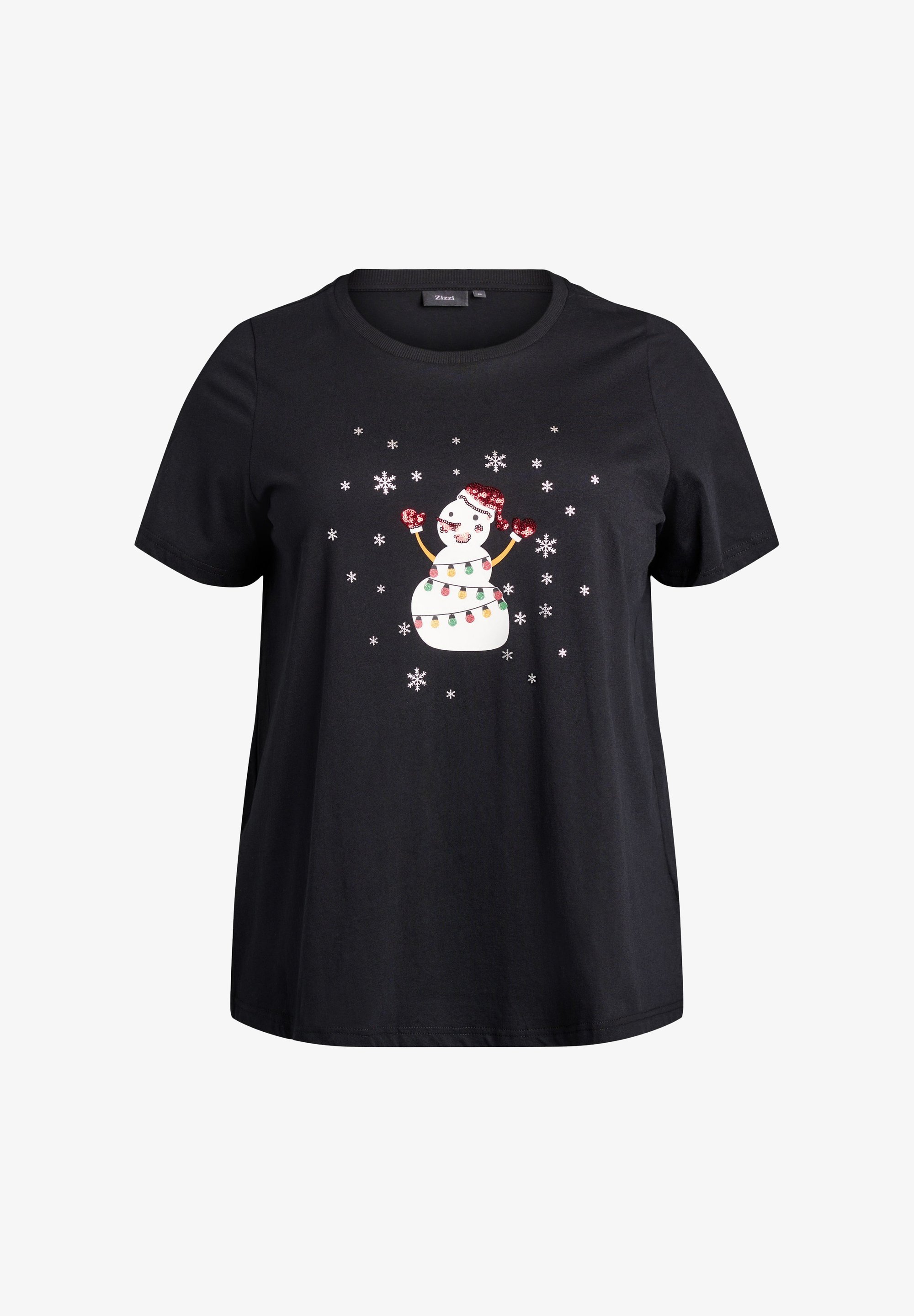 T-shirt imprimé Zizzi WEIHNACHTS - noir avec bonhomme de neige