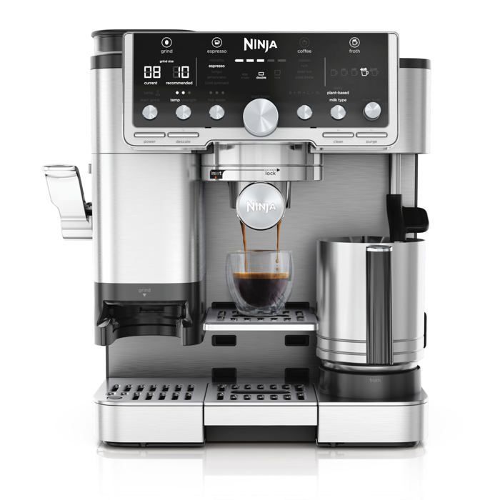 Machine à café 3-en-1 - NINJA - Luxe Pro - Broyeur intégré - Mousseur à lait - Argent