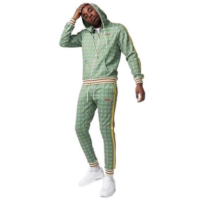 Conjunto de treino masculino LONSDALE Slim Fit verde/amarelo - Jaqueta com capuz e calça interlock