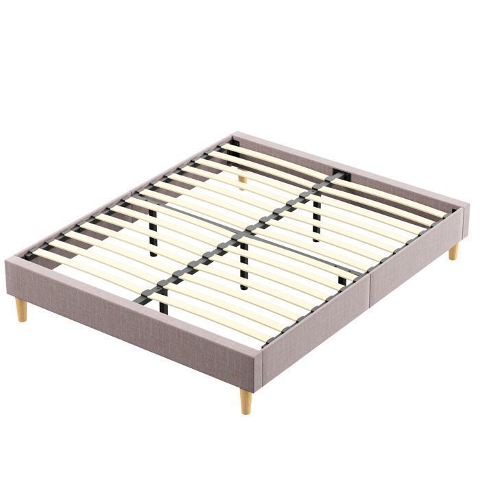 Base de cama tapizada - DEWINNER - Cama robusta y cómoda de 140 x 190 cm - Somier de 2 x 14 láminas con 9 patas - Altura del marco: 35 cm - Beige