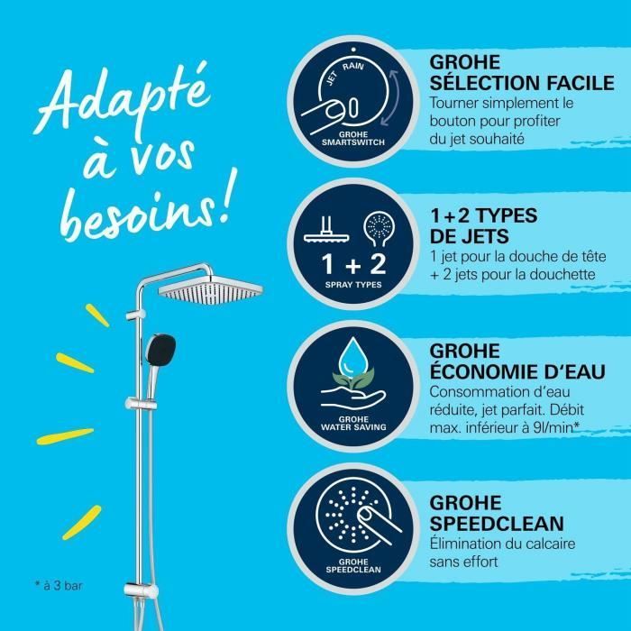Columna de ducha con desviador manual - Ahorro de agua - GROHE Vitalio Comfort 250 - Cromado - 26986001
