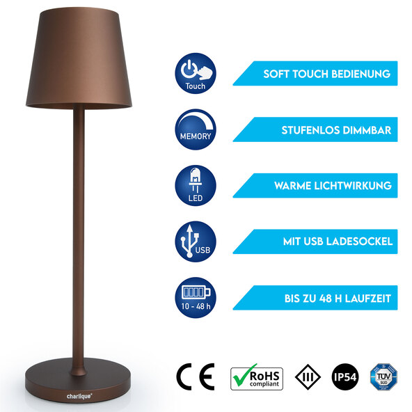 Lampă de masă LED reîncărcabilă Dinner Light clasică, maro