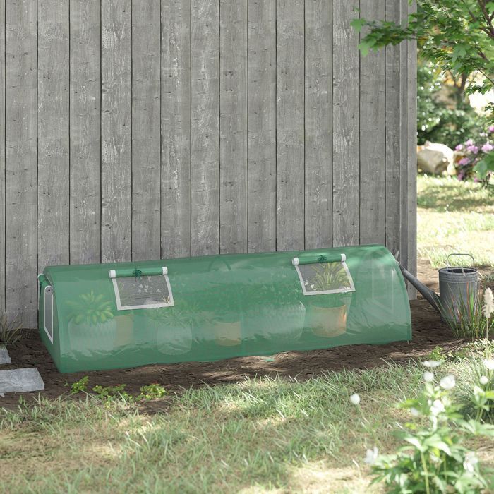 Mini Tunnel Greenhouse - Outsunny - 4 Roll-Up Mesh Doors - High-Density PE Steel 140 g/m² UV Resistant - 200x80x45cm - ver
