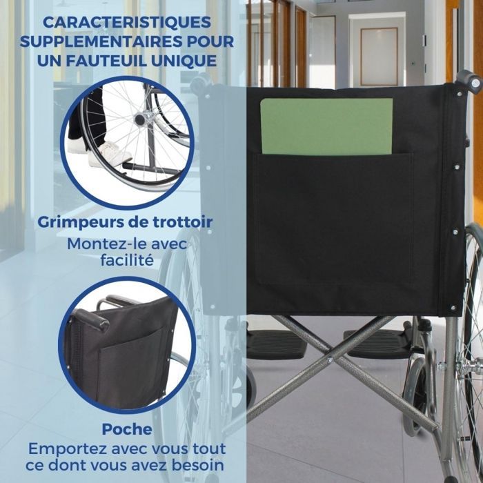 Silla de ruedas plegable Mobiclinic Alcazaba, altura del asiento de 46 cm, accionamiento manual, duradera, freno manual, reposabrazos cromados.