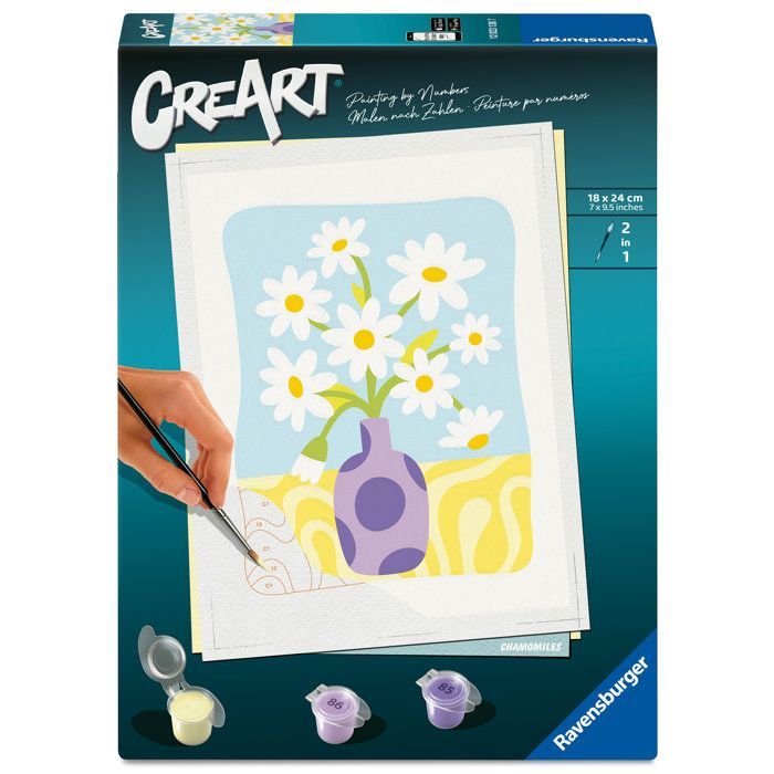 Ravensburger – CreArt 18x24 cm – Adulte – Peinture par numéros – Camomilles – Activité détente et créative – 12023138