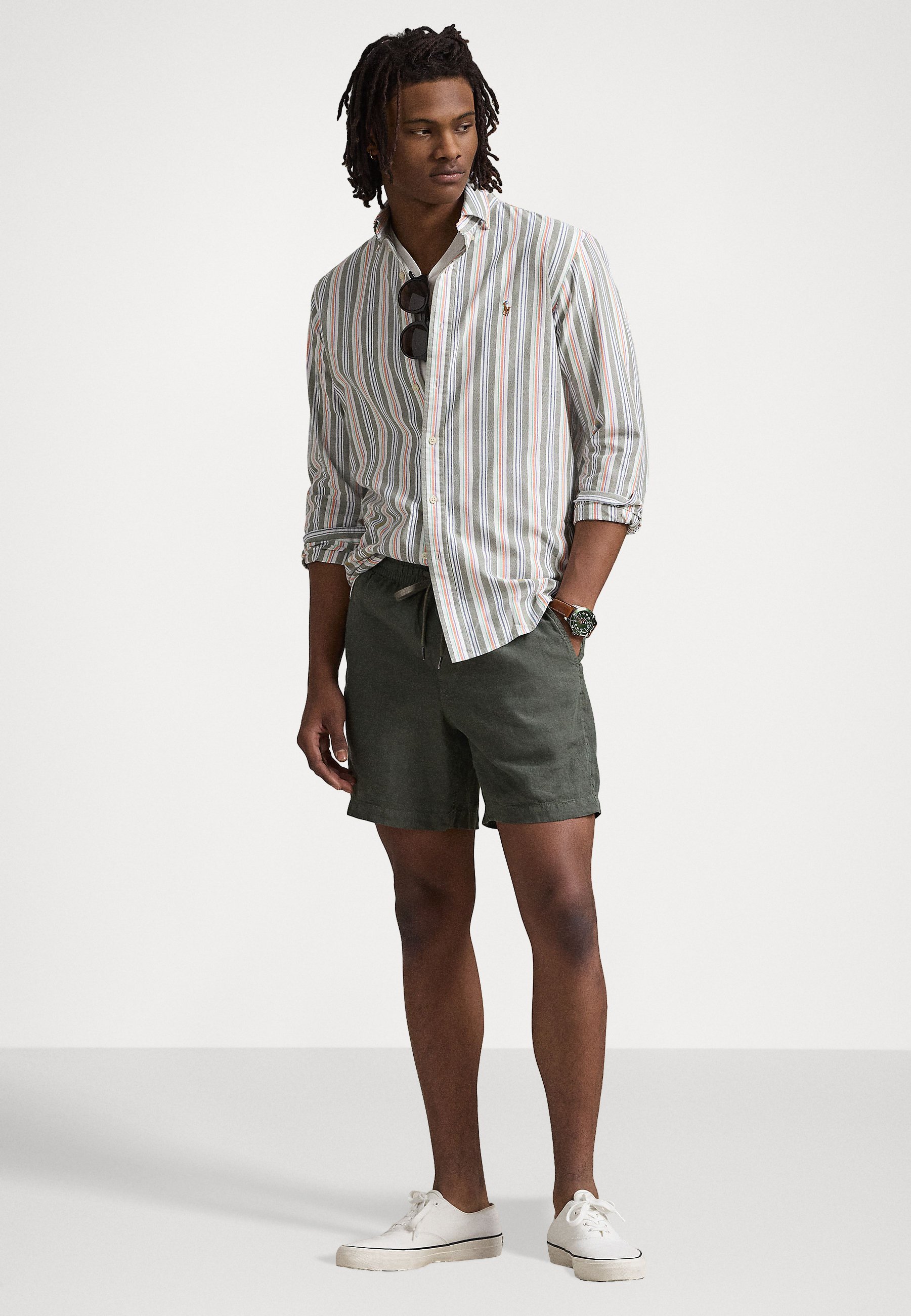 Polo Ralph Lauren CUSTOM FIT GESTREEPT OXFORD SHIRT - Shirt - olijf/oranje