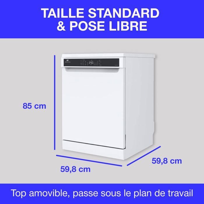 Lavastoviglie a libera installazione Continental Edison - 15 coperti - Larghezza 59,8 cm - Classe energetica D - Motore a induzione - 39 dB - Bianca