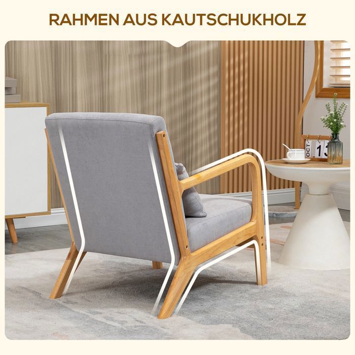 Plaque épaissiefauteuil lounge chair avec accoudoirs, coussin lombaire, chaise longue rembourrée avec cadre en bois, aspect velour