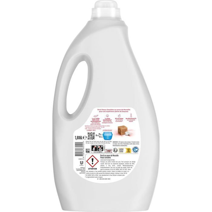 Lessive Liquide Sensibles Parfum hypoallergénique Fleur de Coton pour respecter les peaux fragiles Savon de Marseille 43 Lavages