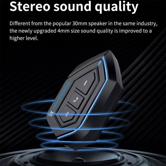 Intercomunicador Bluetooth 5.0 para motocicleta, kit de auriculares Bluetooth para intercomunicador de casco de motocicleta - Azul/Negro
