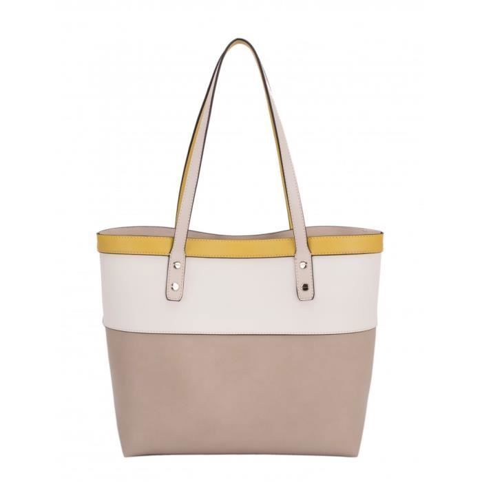 David Jones - Bolso tote/de hombro grande de piel para mujer - Multicolor - Bolsa de compras con neceser de viaje, capacidad A4 - Beige