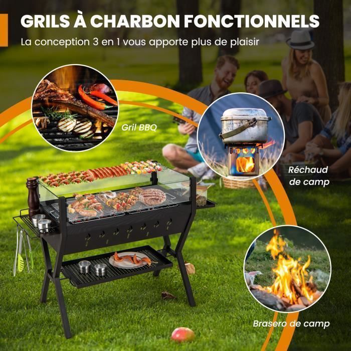 COSTWAY Multifunctionele buitenhaard met roestvrijstalen barbecue en opbergplank, 98 x 42 x 68 cm