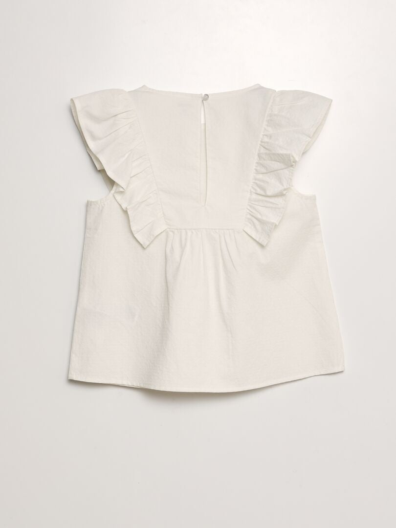 Blusa com babados e bordado de frutas - BEGE