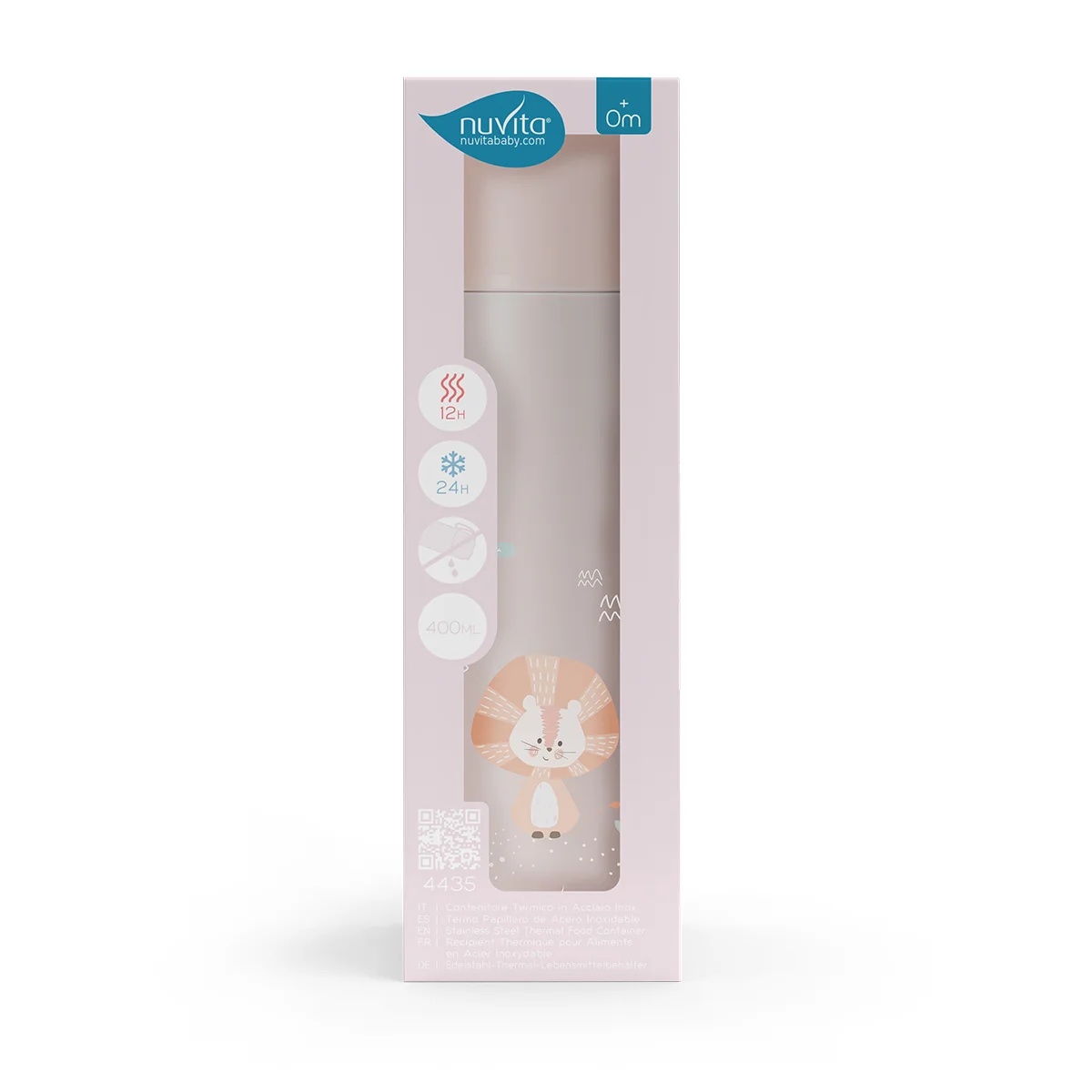 Bouteille isotherme NUVITA avec poignée en silicone rose 400 ml