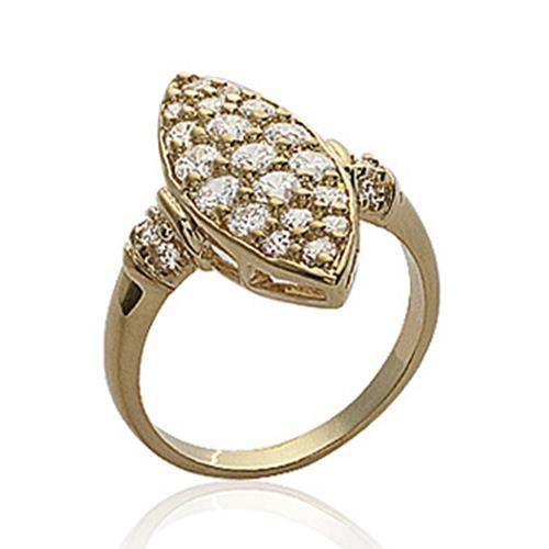 Anillo marquesa con circonita, chapado en oro de 18 quilates (750/1000) - Bijouxia - Cristales de circonita cúbica blanca engastados