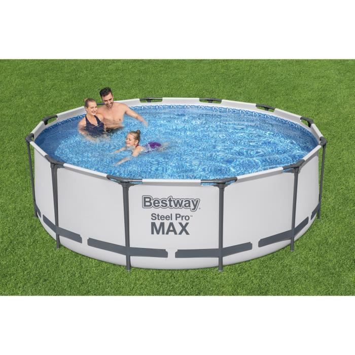 Kit para piscina tubular acima do solo BESTWAY Steel Pro Max™ - 366 x 100 cm - Redonda (Fornecido com filtro de cartucho + escada de segurança)