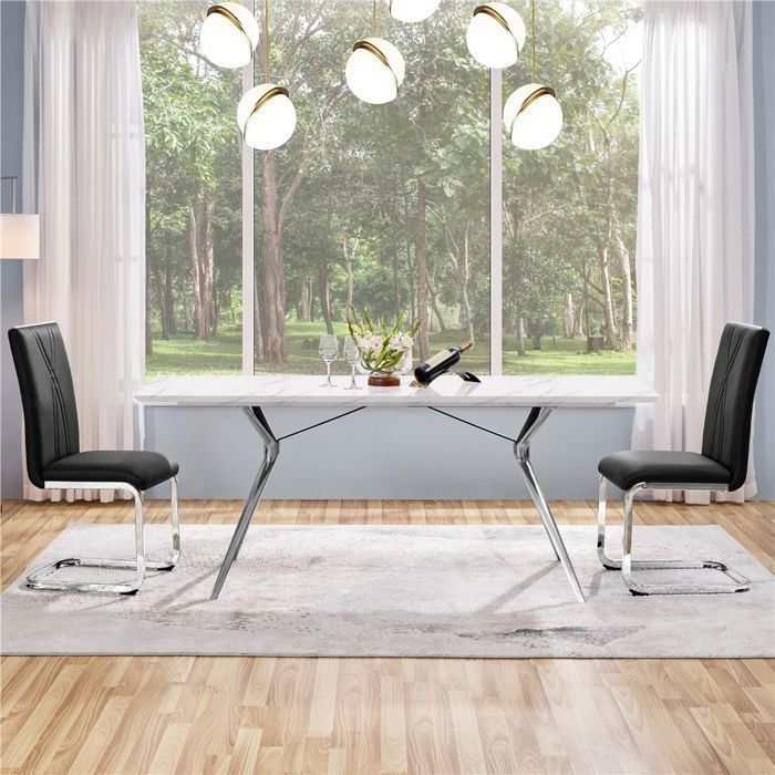 Lot de 2 Chaises Salle à Manger en Similicuir, Haut Dossier & Pieds Métalliques en U, Design Moderne-Cuisine/Appoint,Noir YAHEETECH