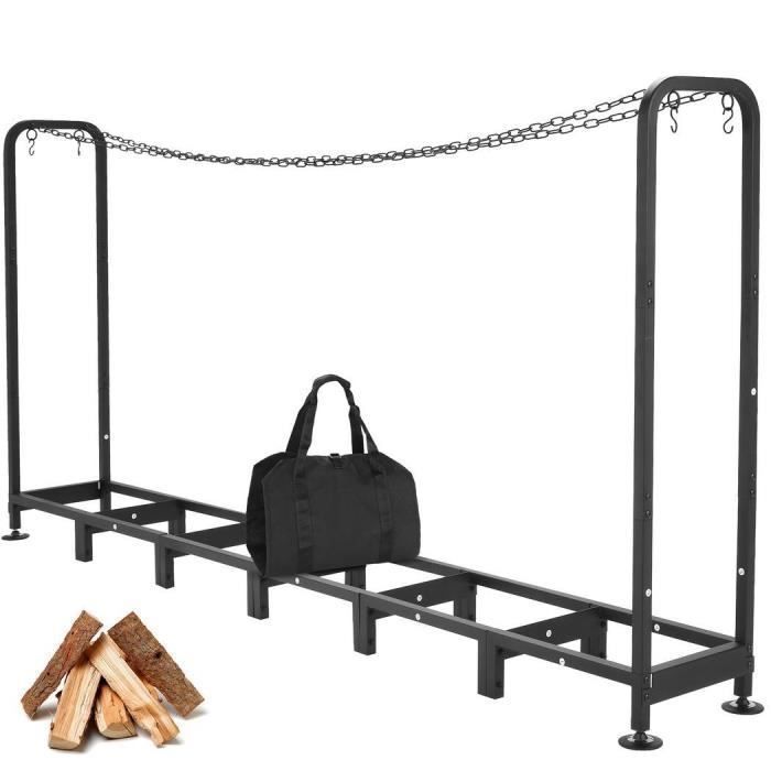 Porta legna da ardere - Porta legna con serratura, nero - Lunghezza regolabile 2,4 m, robusto metallo