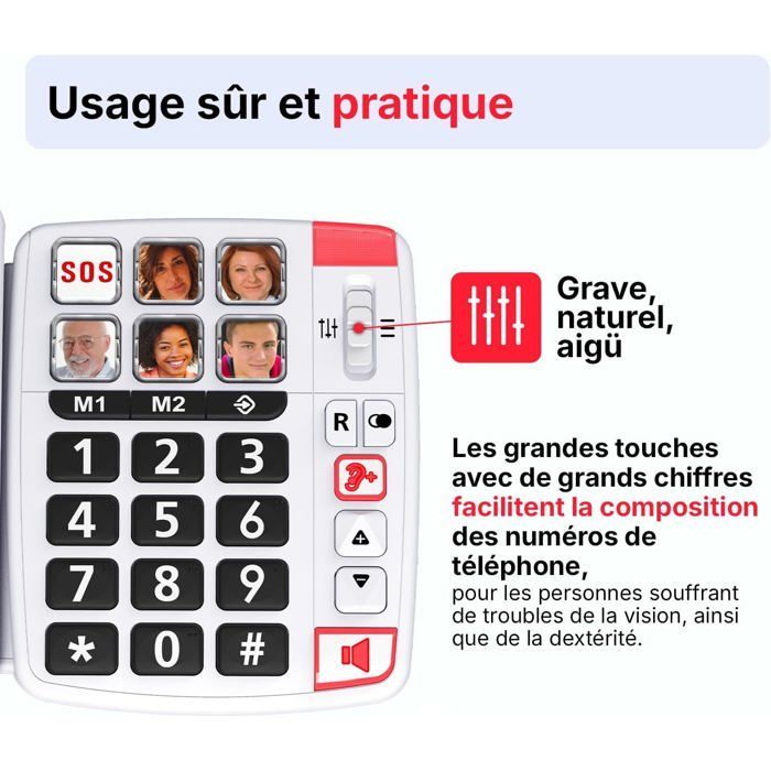 Teléfono fijo con cable y botones grandes - SVATV - Botones grandes - 6 teclas de marcación rápida con foto