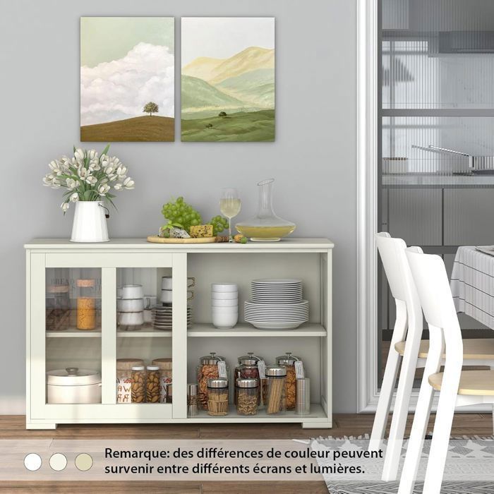GIANTEX Kitchen Buffet with 2 Sliding Tempered Glass Doors + Adjustable Shelf, Sideboard/Kitchen Storage Unit, Beige